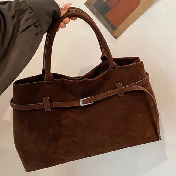 NEW Chic Faux Suede Handbag, Spacious Perfect for Work, Shopping, Travel, Coffee - Picture 4 of 7